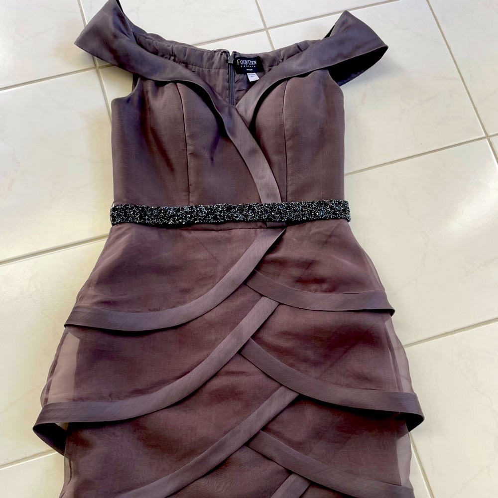 Fouy Chov silk soft plum color dress with beaded belt
